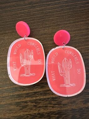 Pink 'What Would Cowgirls Do' Cactus Drop Earrings